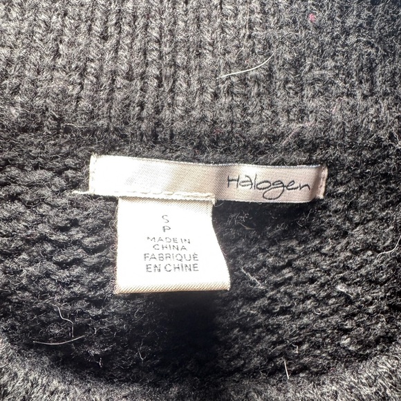 Halogen Black Gray Stripe Fringe Knit Sweater Pullover Cozy Fall Winter S - Picture 5 of 6